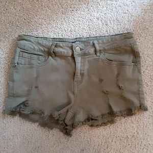 Distressed Army Green Shorts